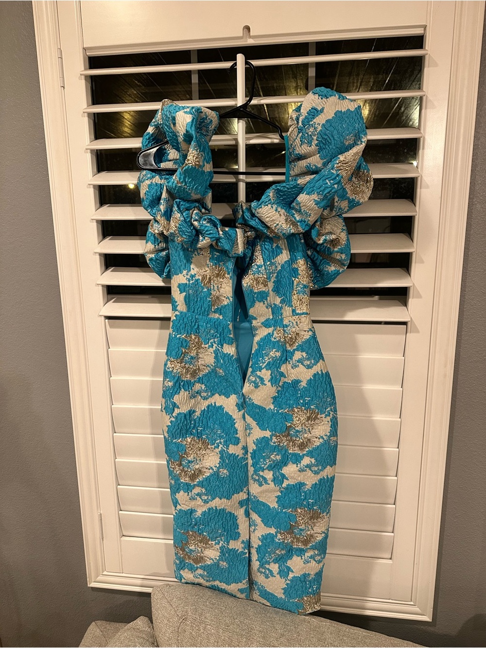 Turquoise Floral Ruffle Sheath Dress - Picture 3 of 5
